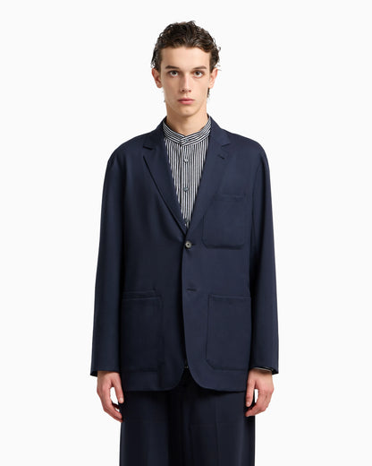 Virgin-wool twill single-breasted blazer
