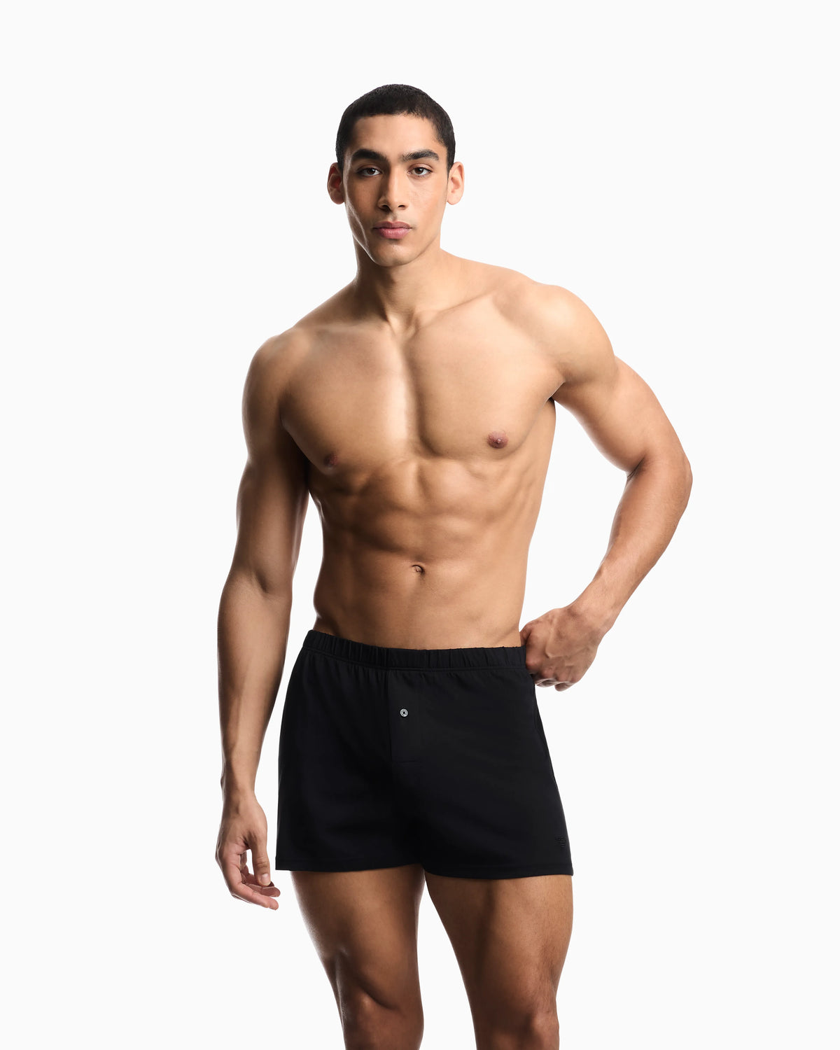 Boxer shorts in pima cotton jersey with single button fly