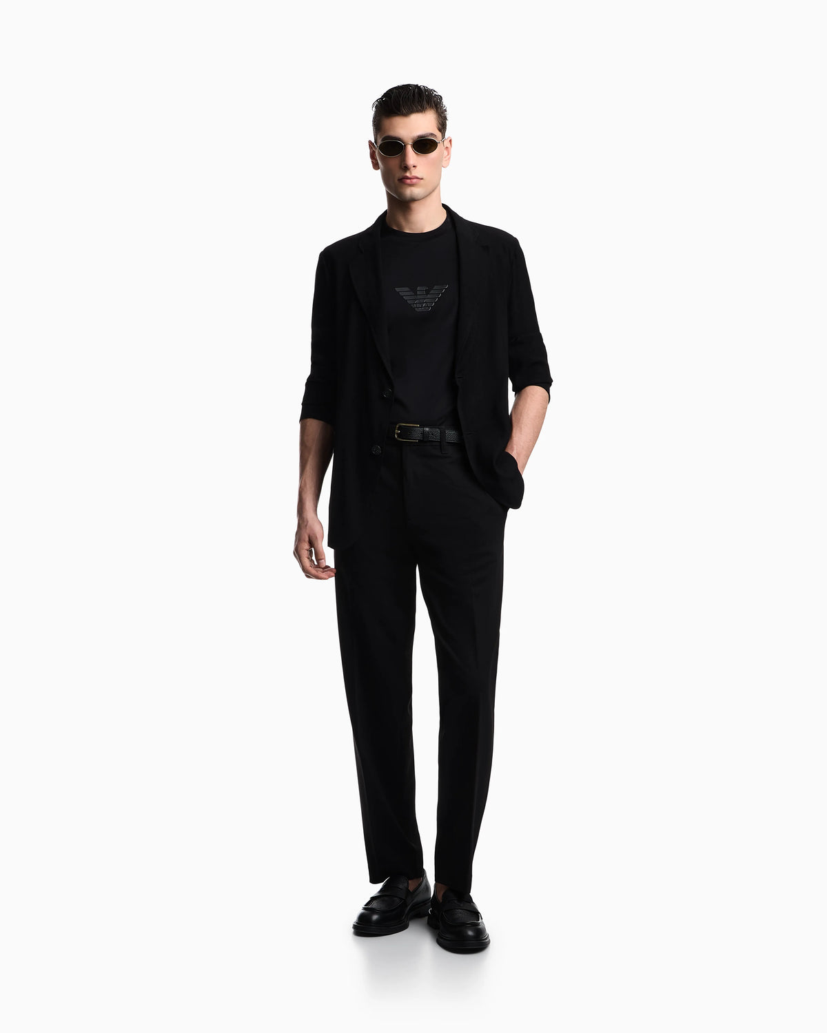 Waffle-effect armure fabric trousers