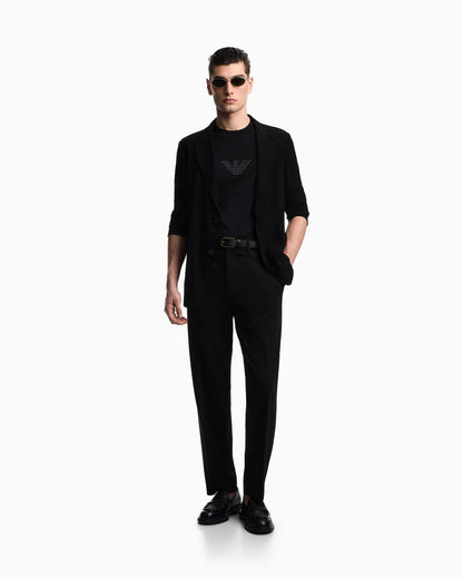 Waffle-effect armure fabric trousers