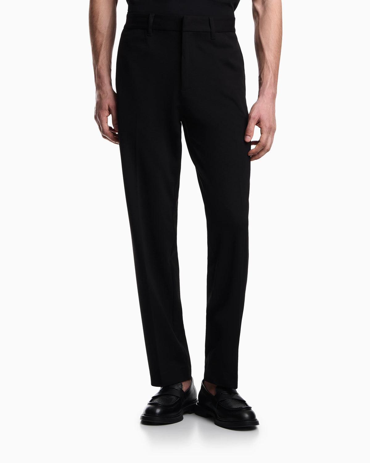 Waffle-effect armure fabric trousers