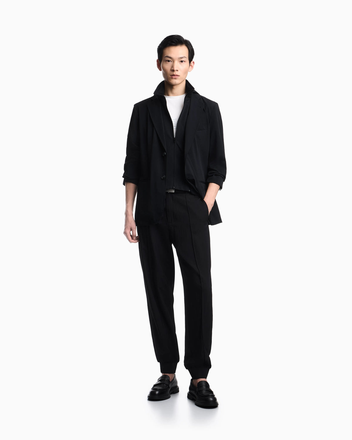 Stretch-nylon twill blazer with detachable inner panel