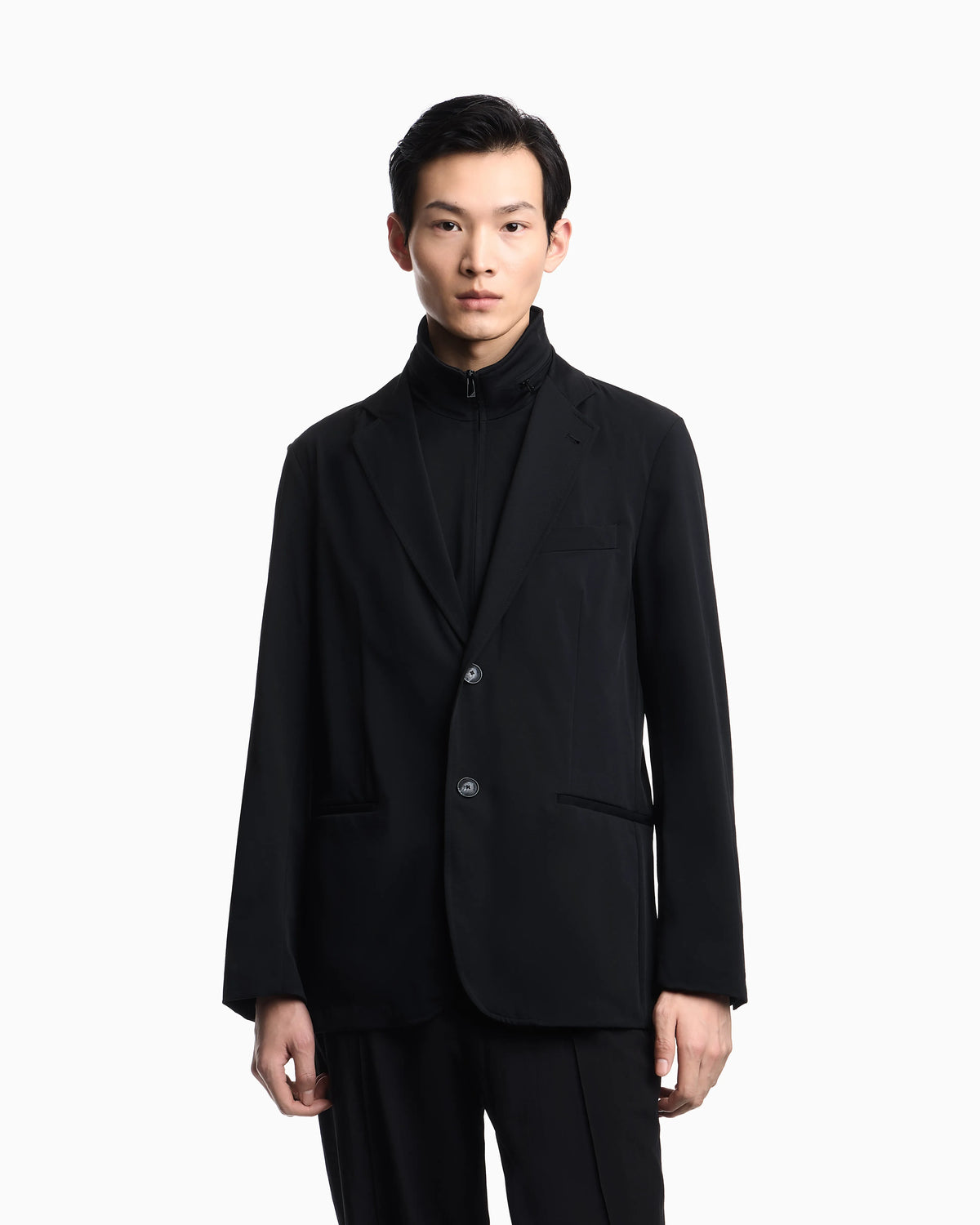Stretch-nylon twill blazer with detachable inner panel