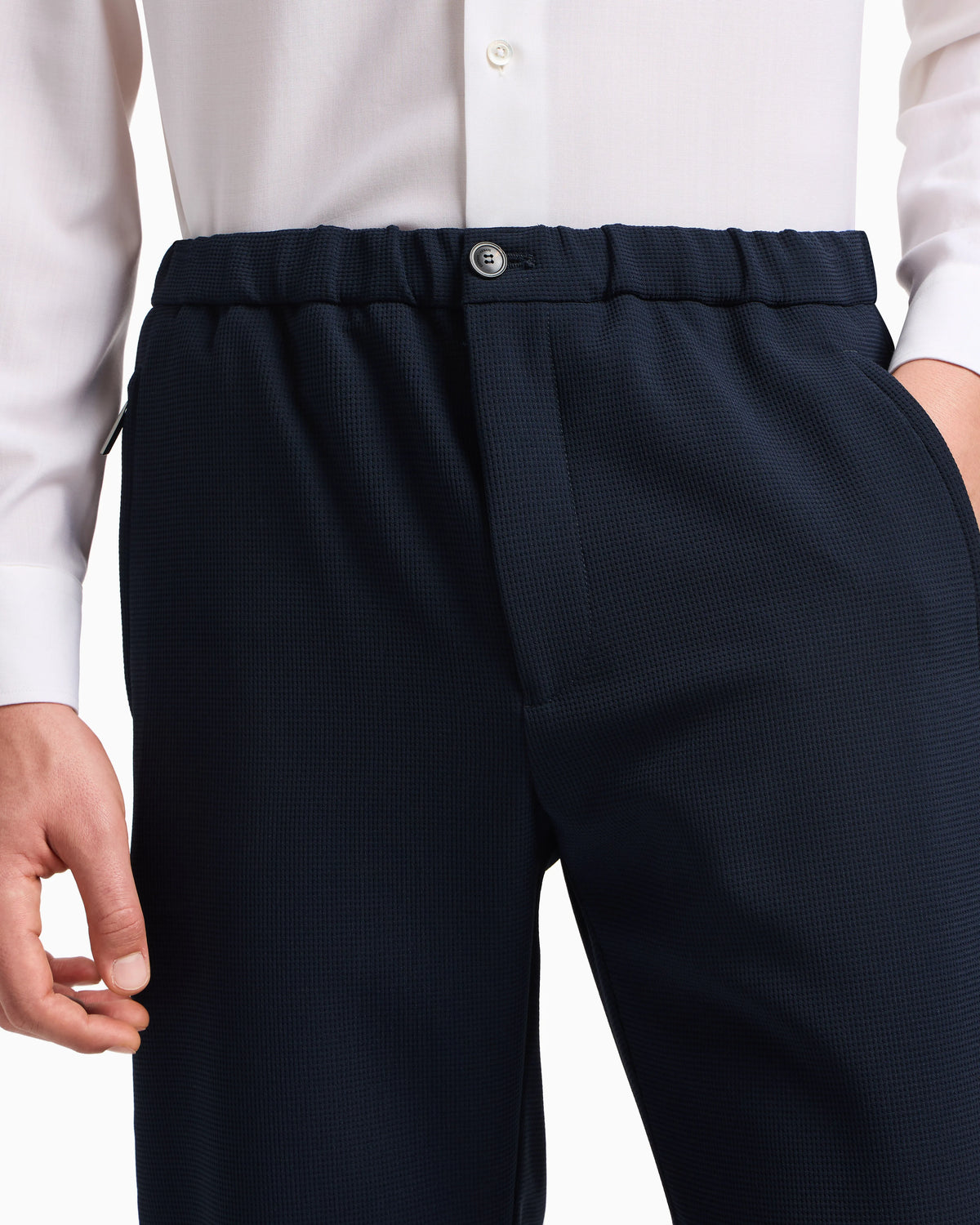 Icon 3D piqué-effect crêpe jersey trousers