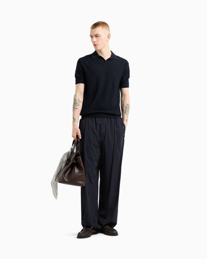 US Exclusive woven-effect virgin-wool jumper with a polo-shirt collar