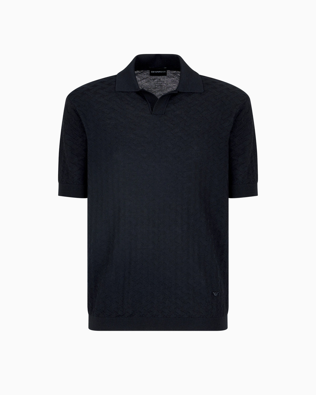 US Exclusive woven-effect virgin-wool jumper with a polo-shirt collar