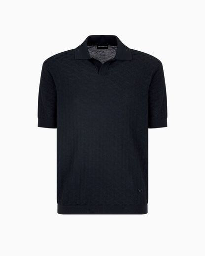 US Exclusive woven-effect virgin-wool jumper with a polo-shirt collar