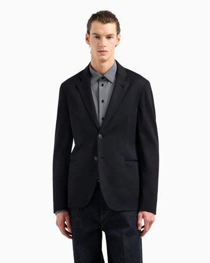 Single-breasted jacket in stretch piqué technical jersey
