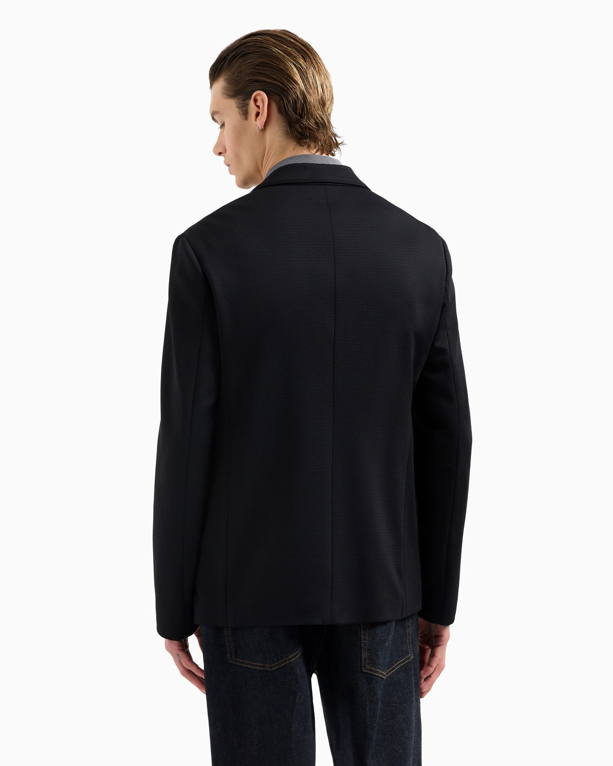 Single-breasted jacket in stretch piqué technical jersey