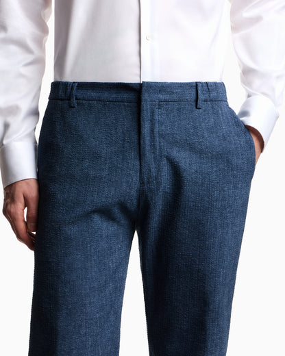 Printed seersucker fabric trousers