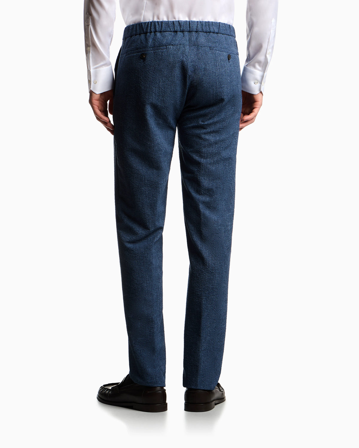 Printed seersucker fabric trousers