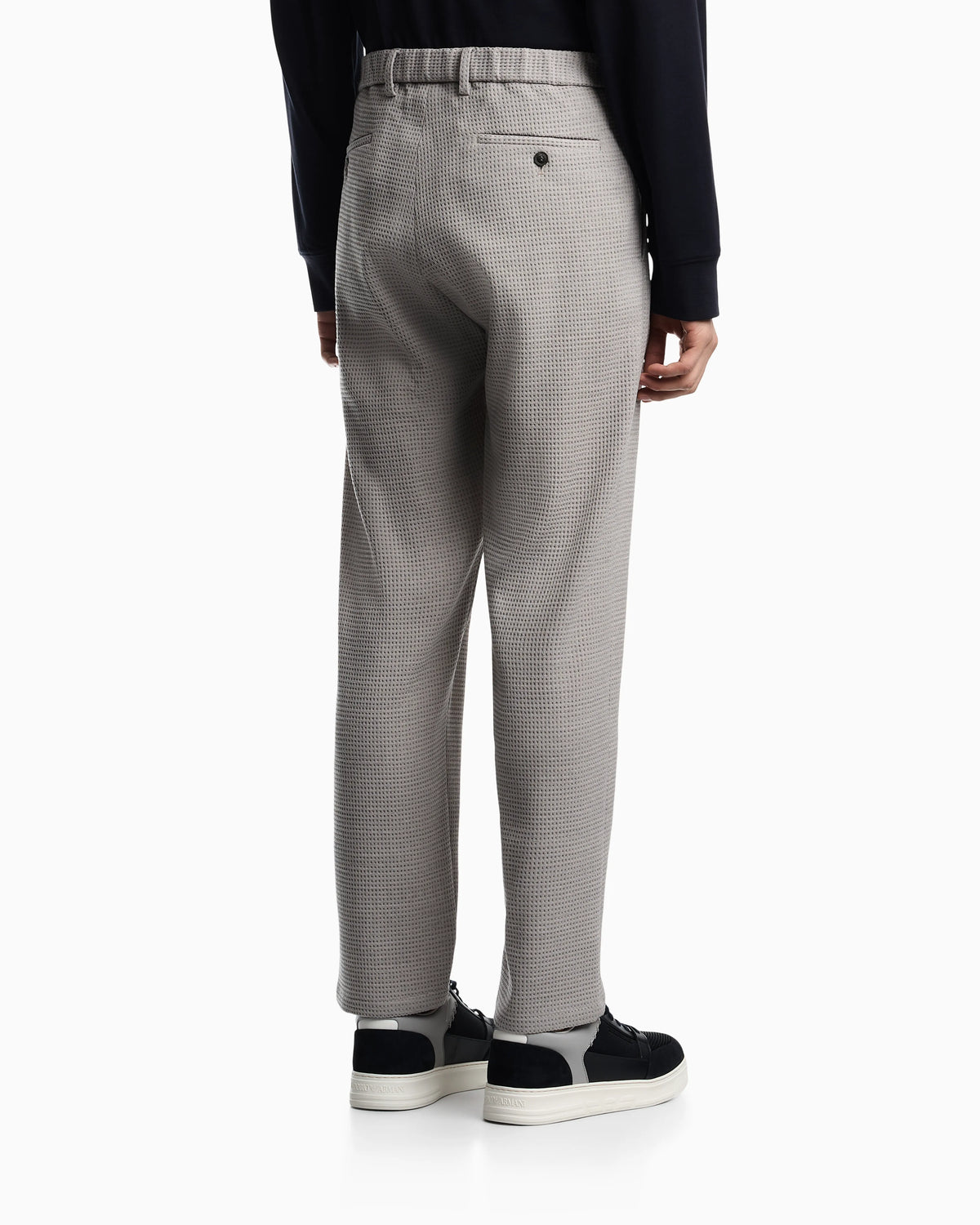 3D waffle-effect wool-jersey trousers