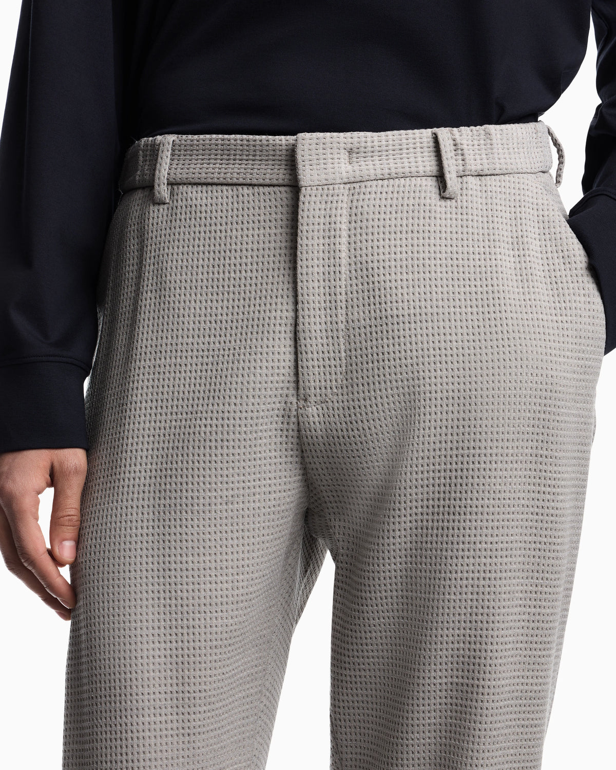 3D waffle-effect wool-jersey trousers