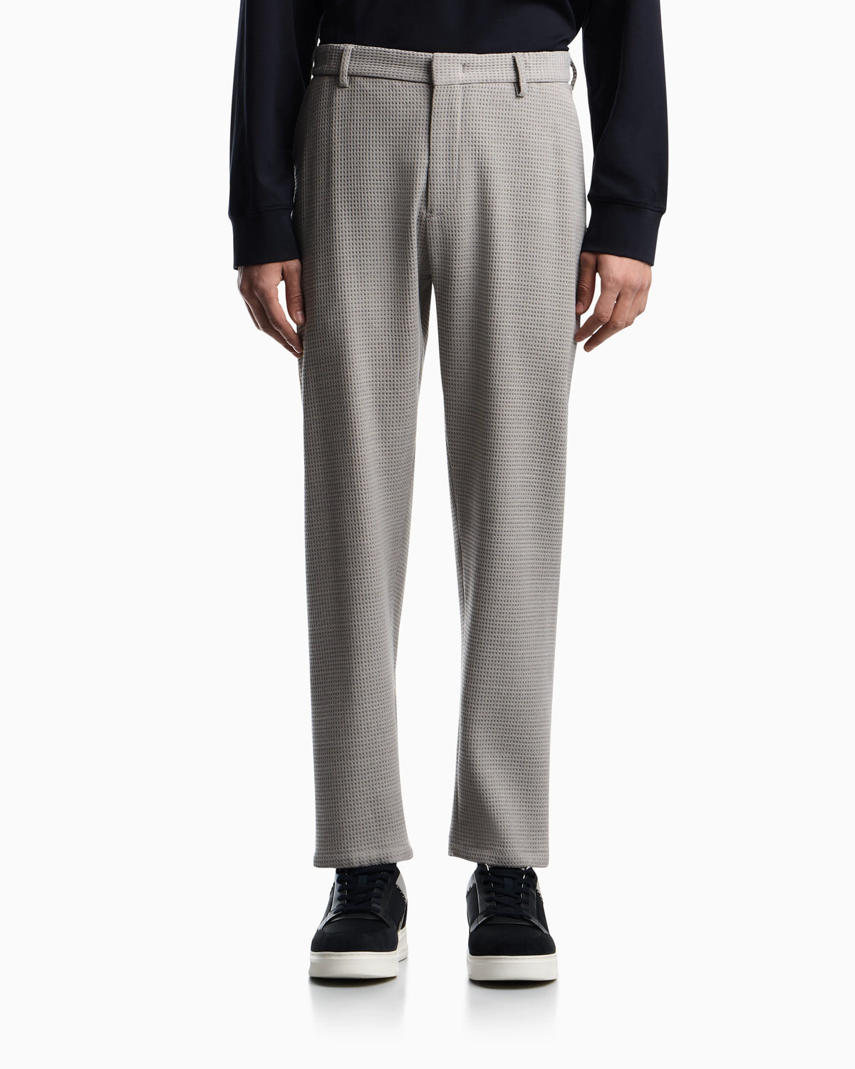 3D waffle-effect wool-jersey trousers