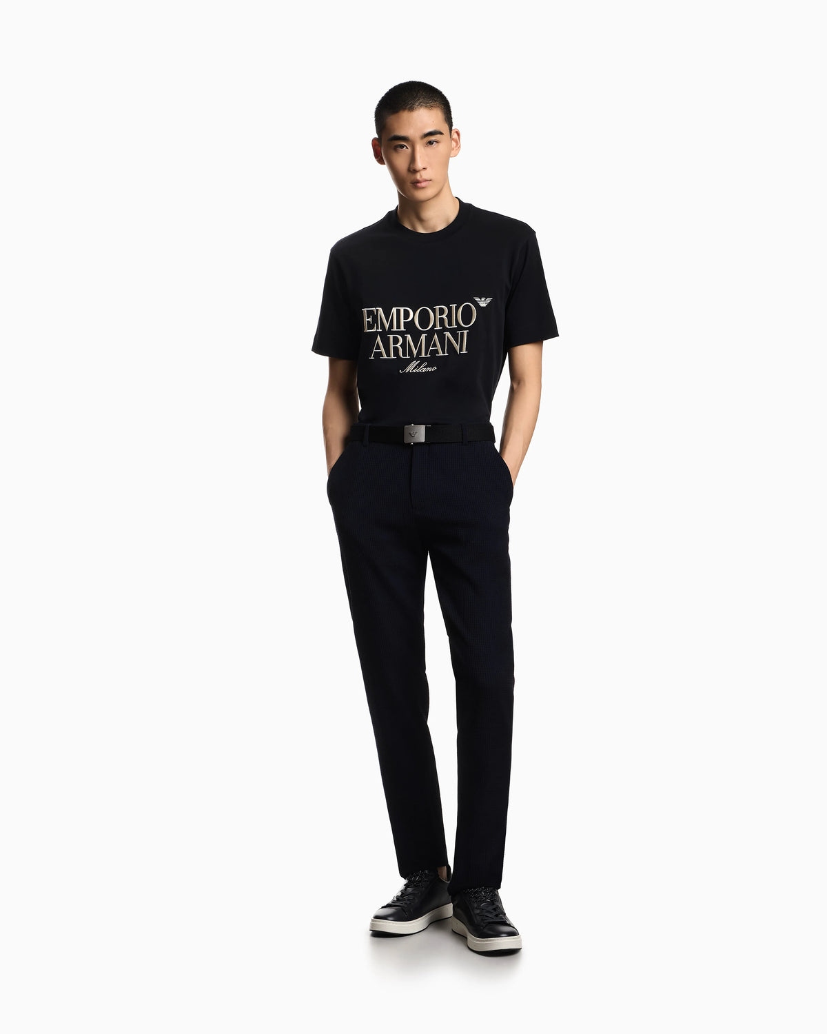 3D waffle-effect wool-jersey trousers