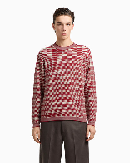 Two-tone embroidery-stitched jacquard virgin wool jumper