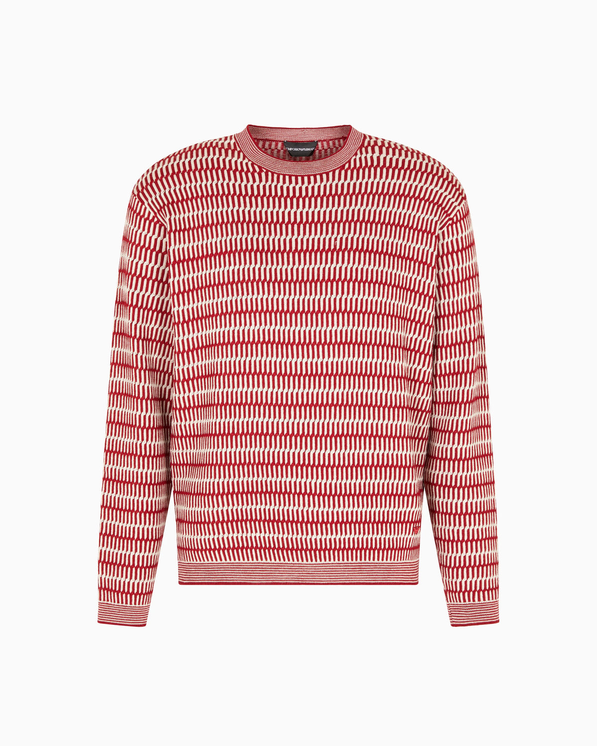 Two-tone embroidery-stitched jacquard virgin wool jumper