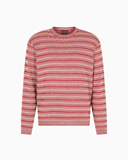 Two-tone embroidery-stitched jacquard virgin wool jumper
