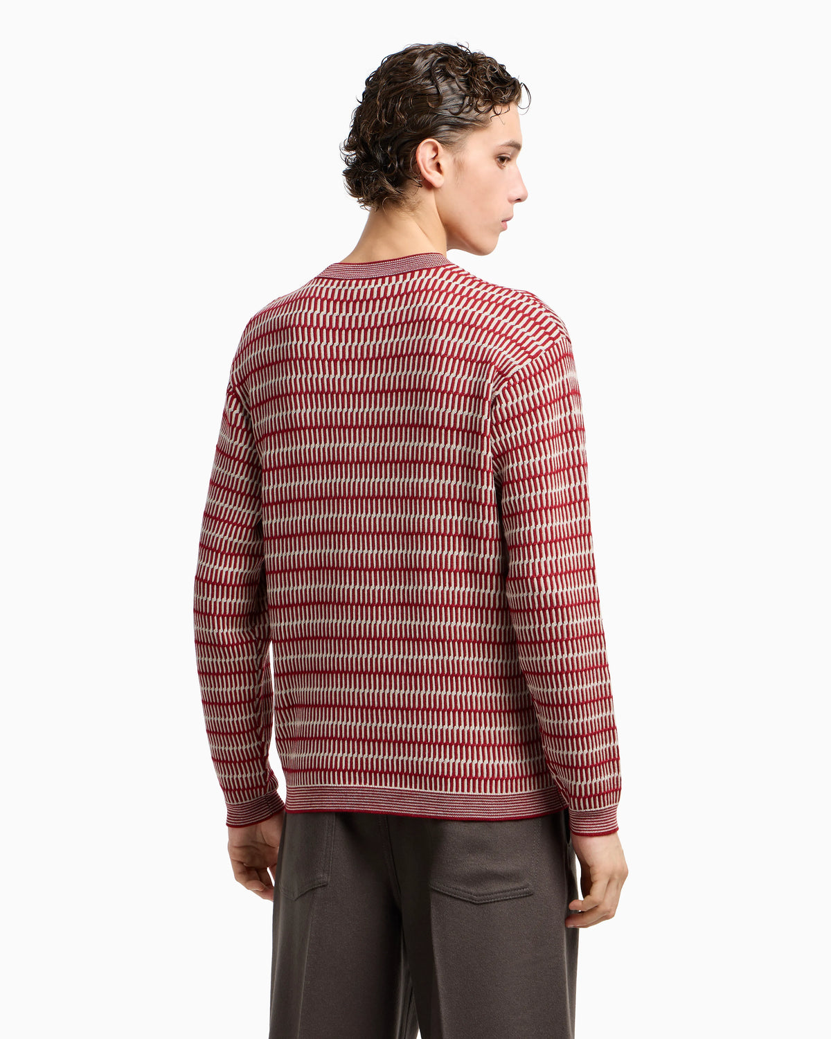 Two-tone embroidery-stitched jacquard virgin wool jumper