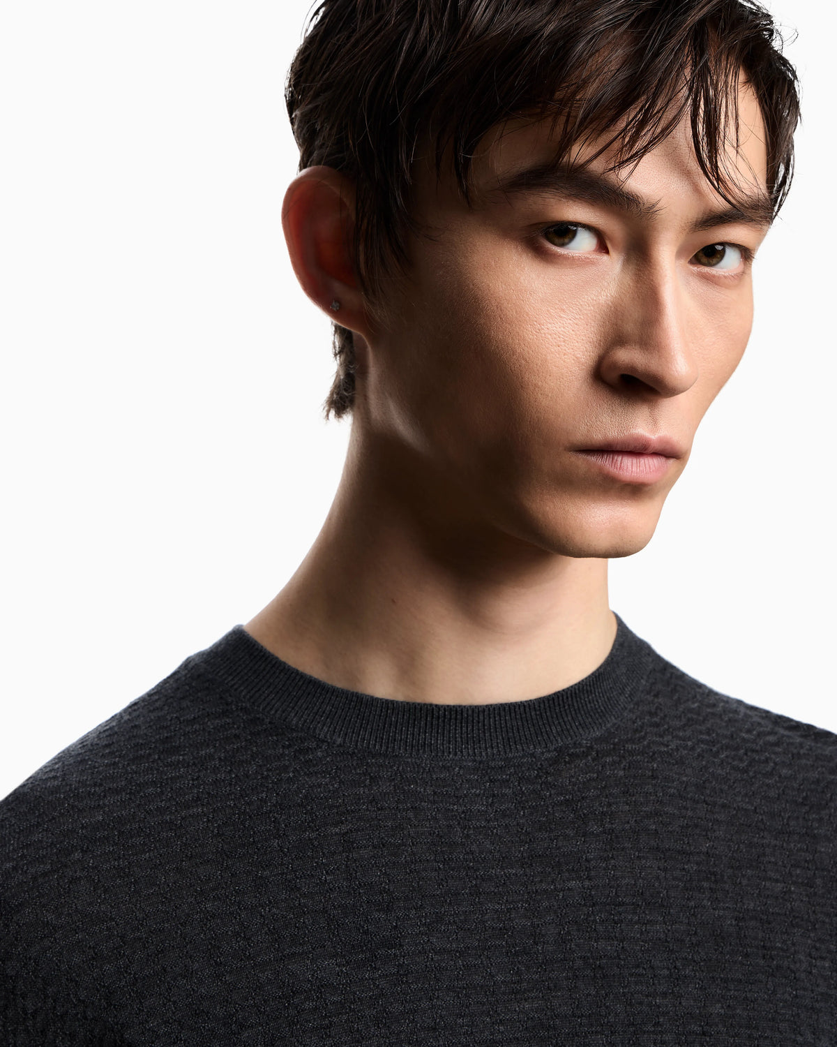 Virgin wool jumper with embossed jacquard pattern