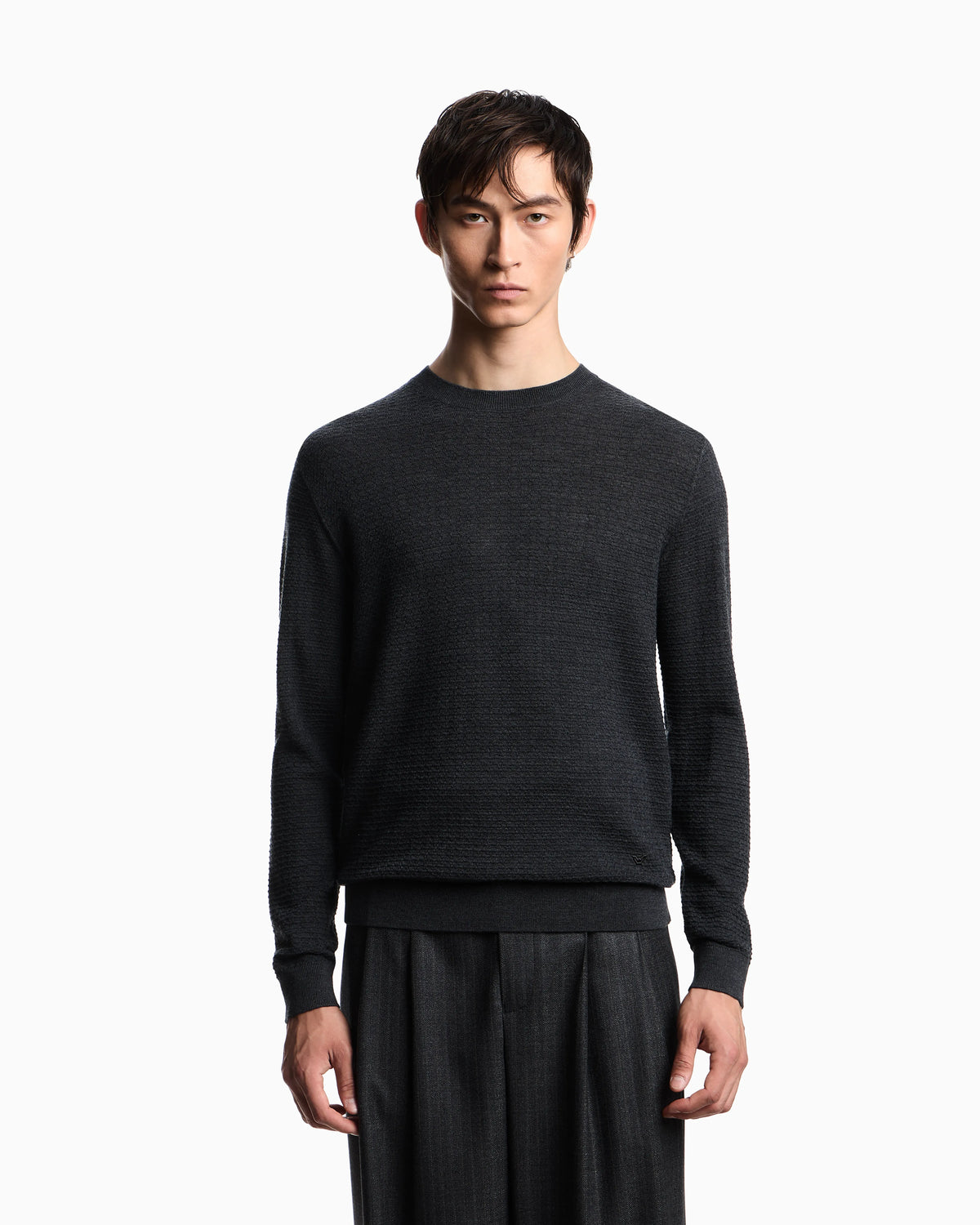 Virgin wool jumper with embossed jacquard pattern