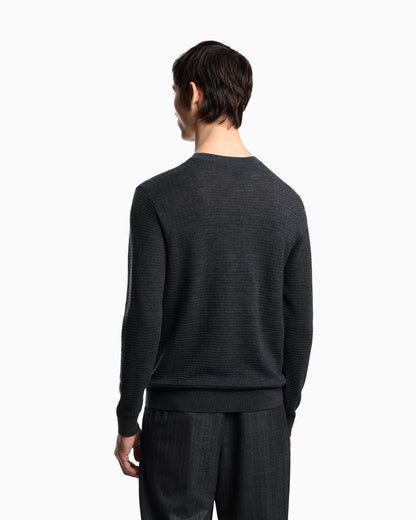 Virgin wool jumper with embossed jacquard pattern