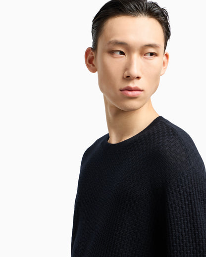 Virgin wool jumper with embossed jacquard pattern