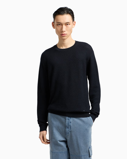 Virgin wool jumper with embossed jacquard pattern