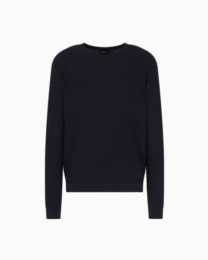 Virgin wool jumper with embossed jacquard pattern