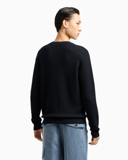 Virgin wool jumper with embossed jacquard pattern