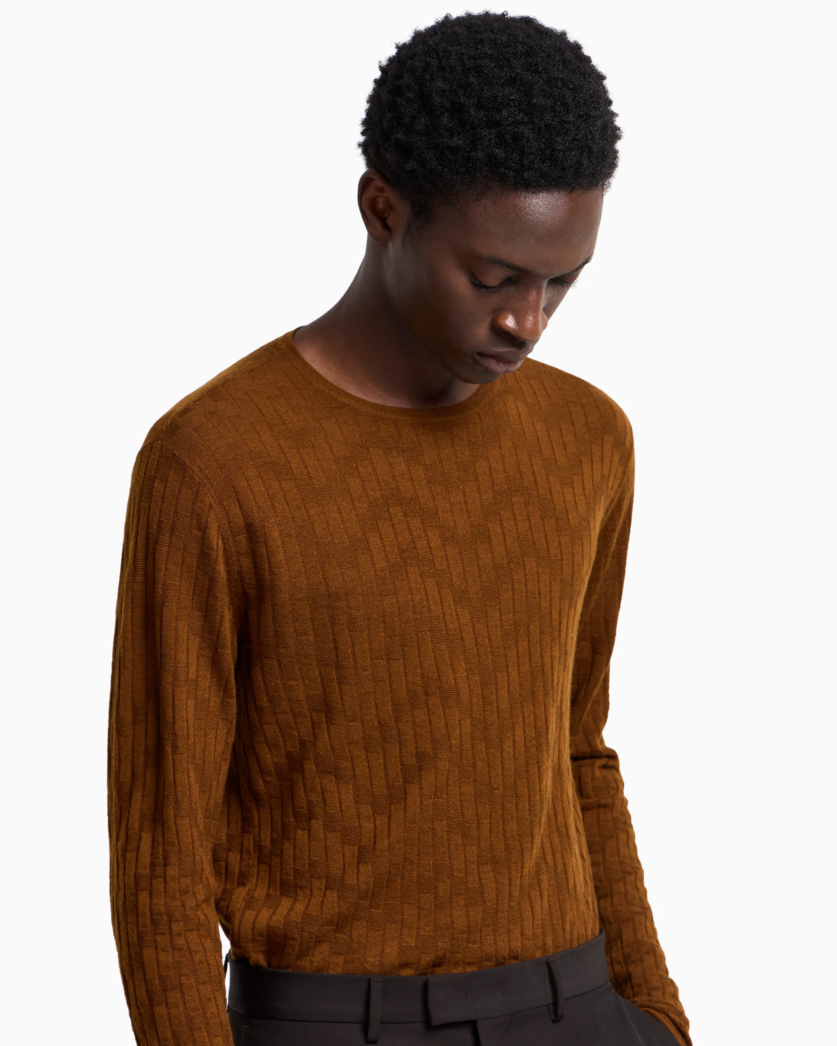 Patterned knit wool and silk blend jumper