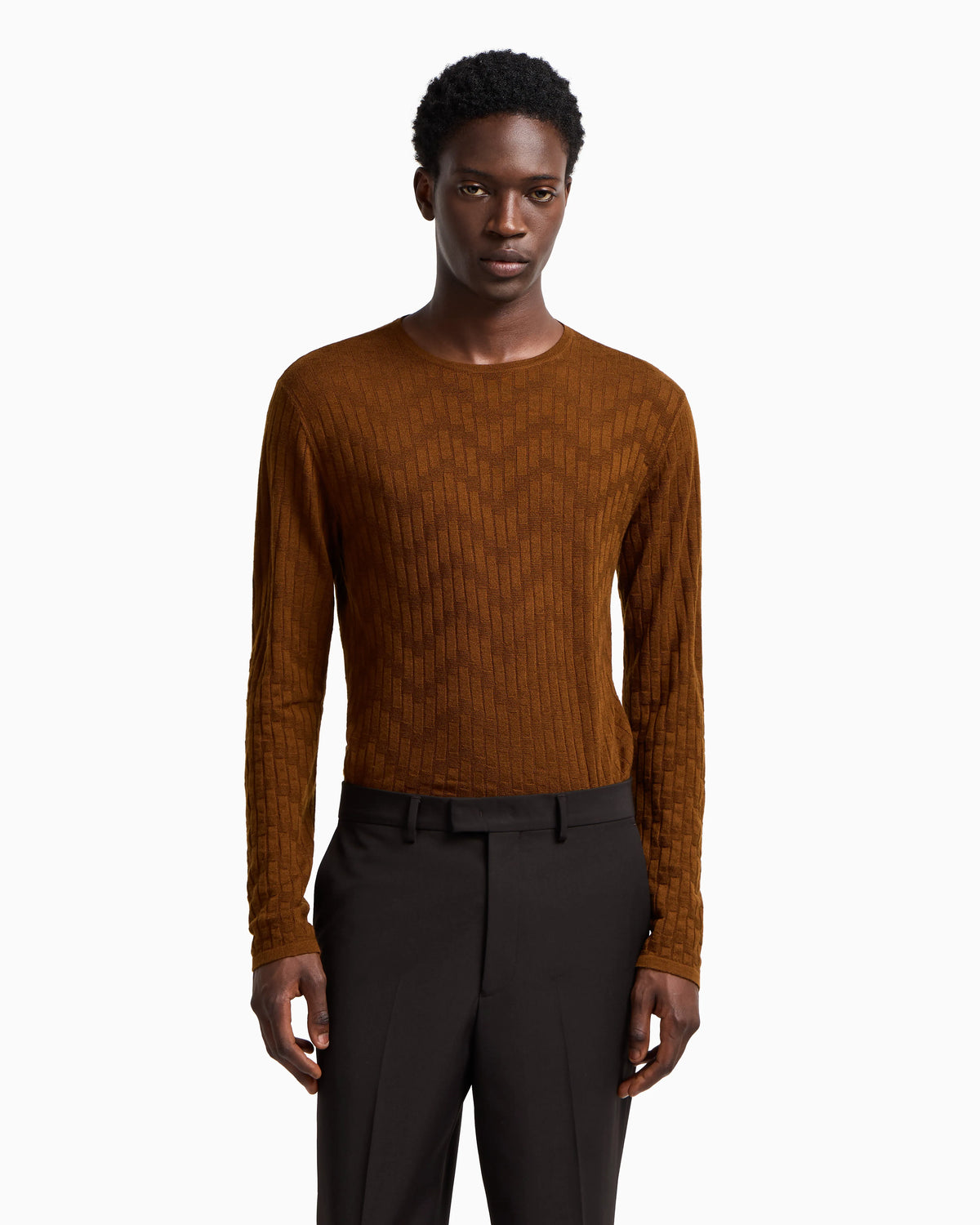 Patterned knit wool and silk blend jumper
