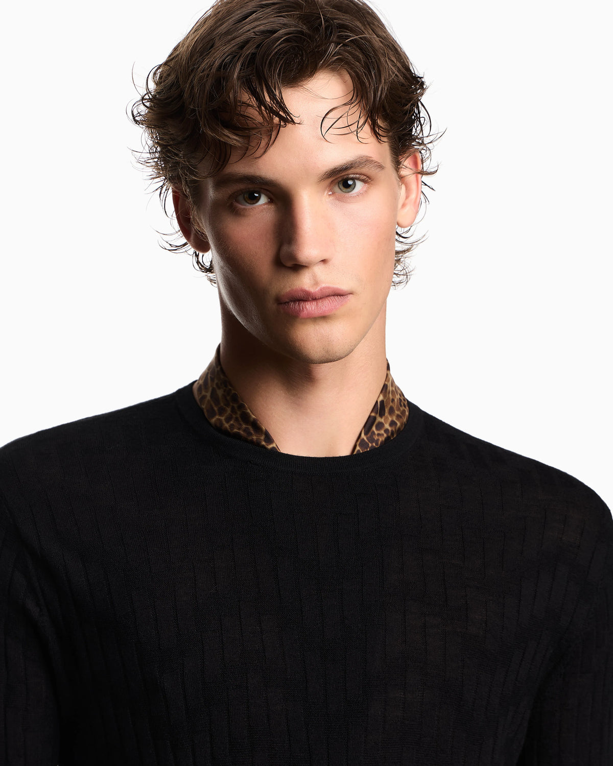 Patterned knit wool and silk blend jumper