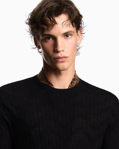 Patterned knit wool and silk blend jumper