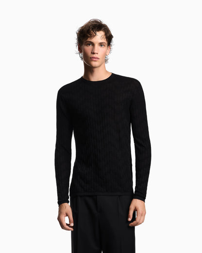 Patterned knit wool and silk blend jumper