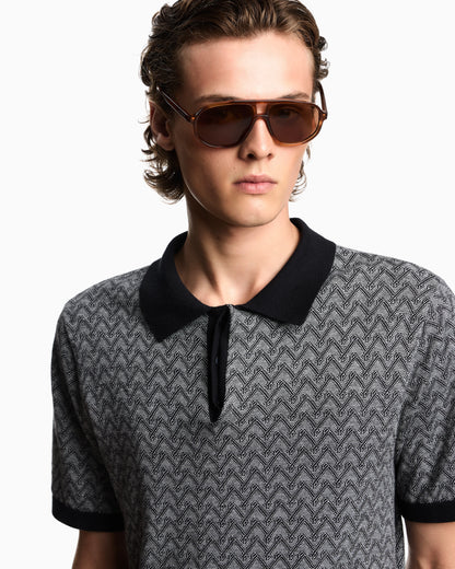 Icon polo-collar jumper in chevron-motif jacquard