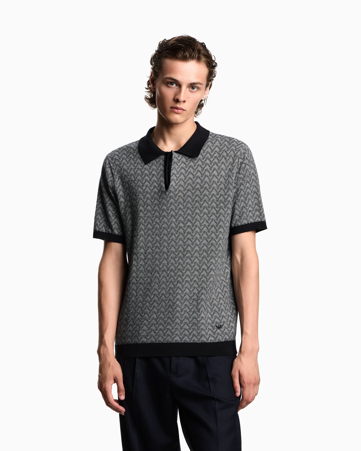 Icon polo-collar jumper in chevron-motif jacquard