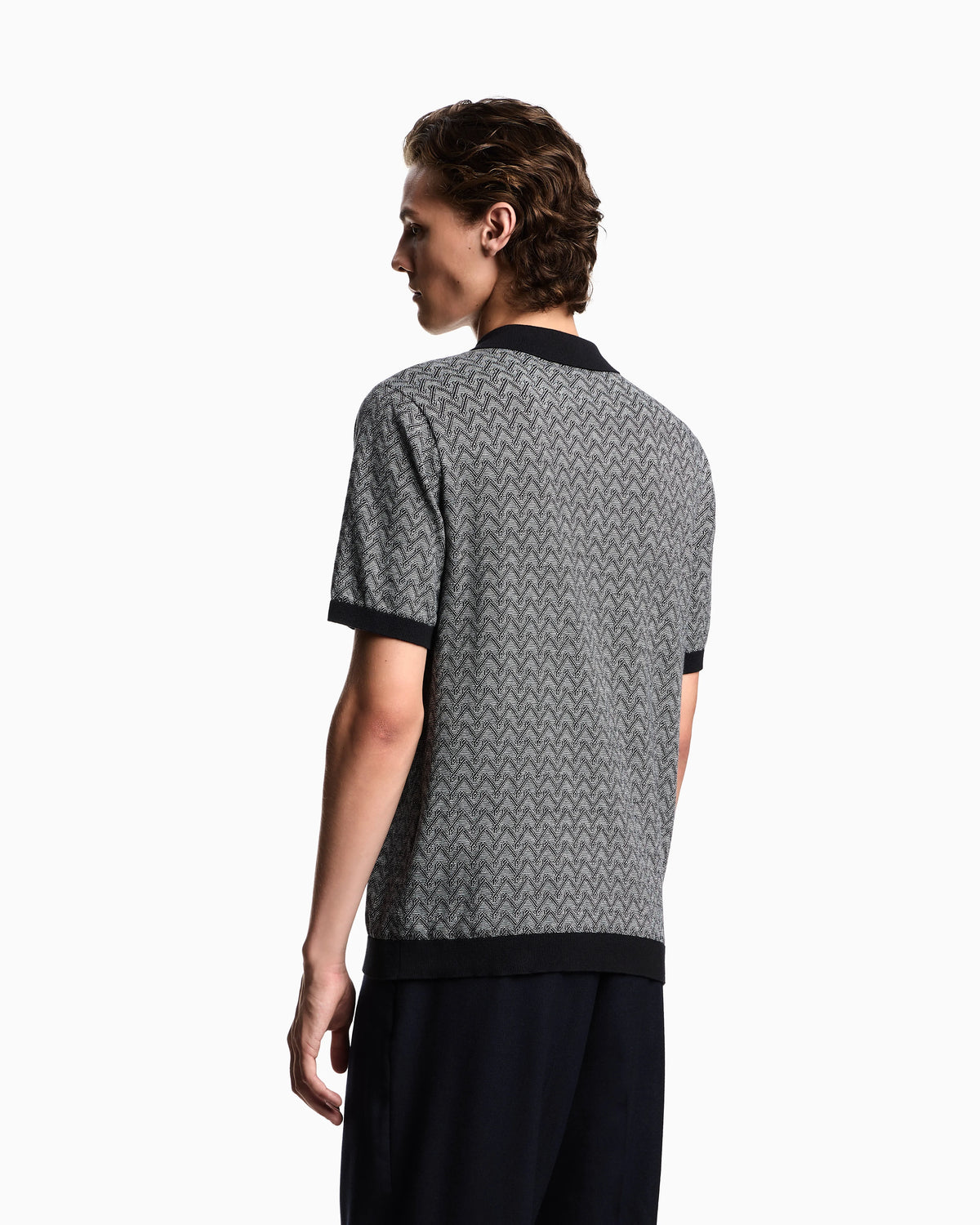 Icon polo-collar jumper in chevron-motif jacquard