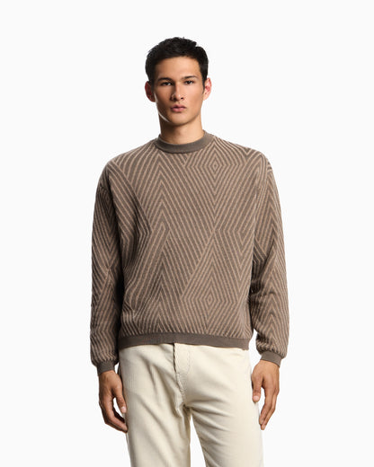 Virgin wool-blend jumper with op-art jacquard with oversized diamonds