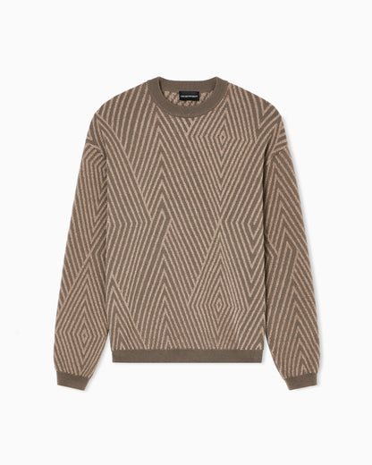 Virgin wool-blend jumper with op-art jacquard with oversized diamonds