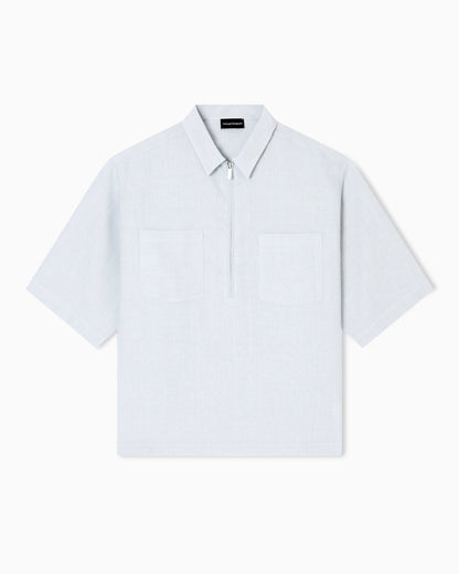 Pure linen shirt with partial zip