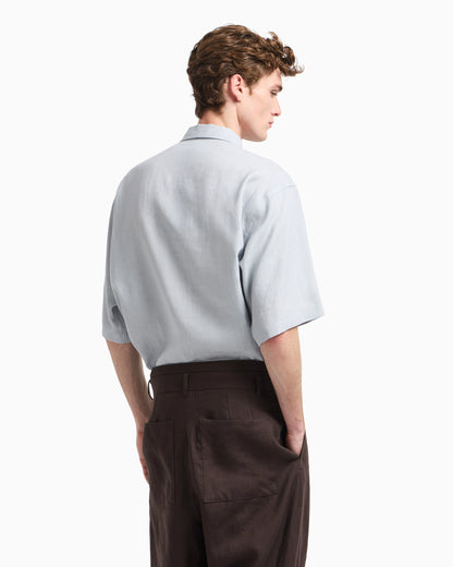 Pure linen shirt with partial zip
