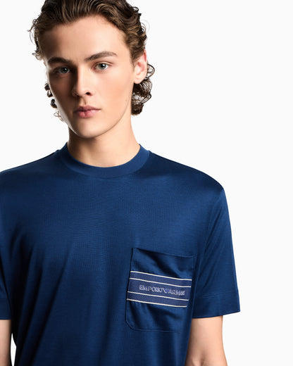 Lyocell blend jersey T-shirt with pocket and 3D-effect logo
