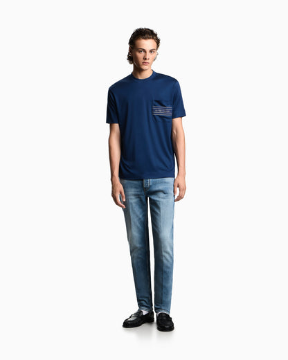 Lyocell blend jersey T-shirt with pocket and 3D-effect logo