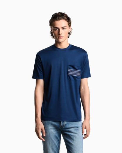 Lyocell blend jersey T-shirt with pocket and 3D-effect logo