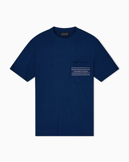 Lyocell blend jersey T-shirt with pocket and 3D-effect logo