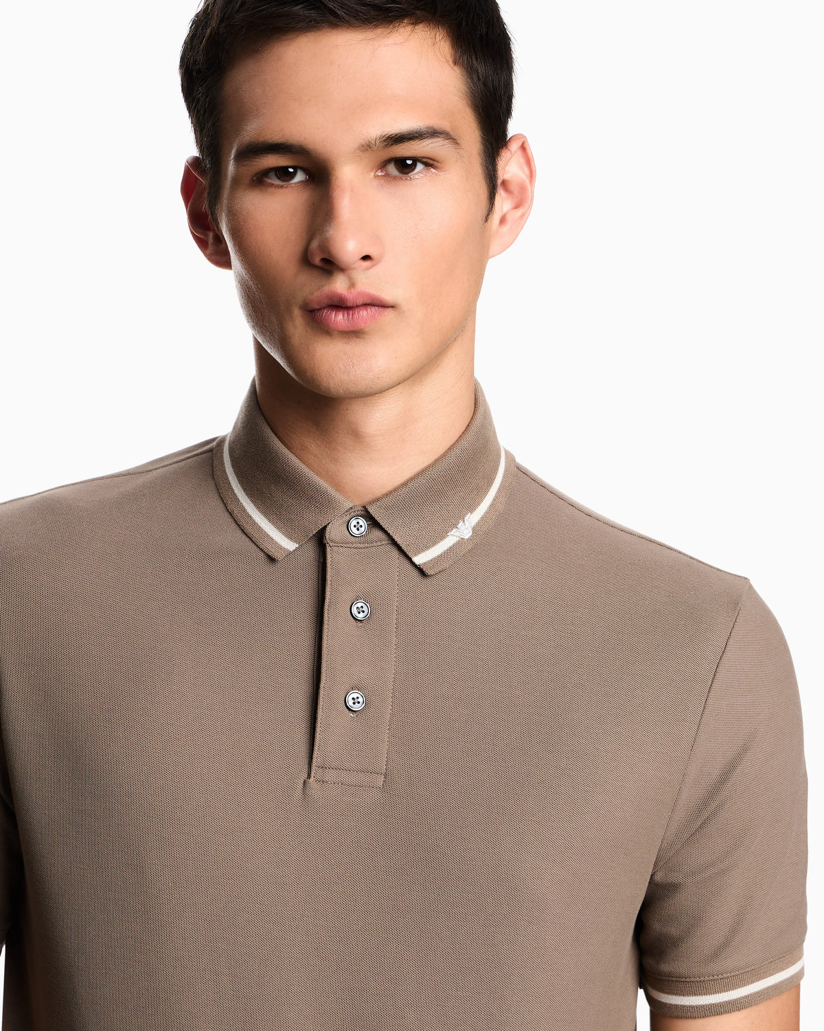 Piqué polo shirt with micro eagle embroidery and trim