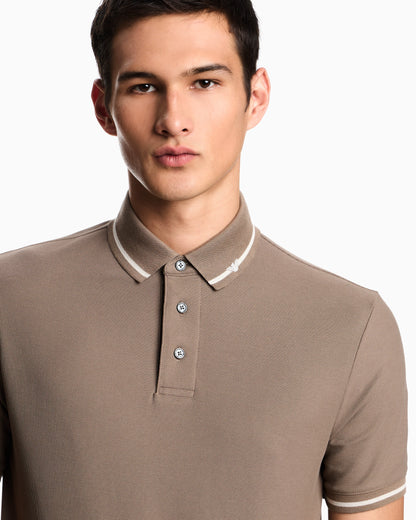Piqué polo shirt with micro eagle embroidery and trim