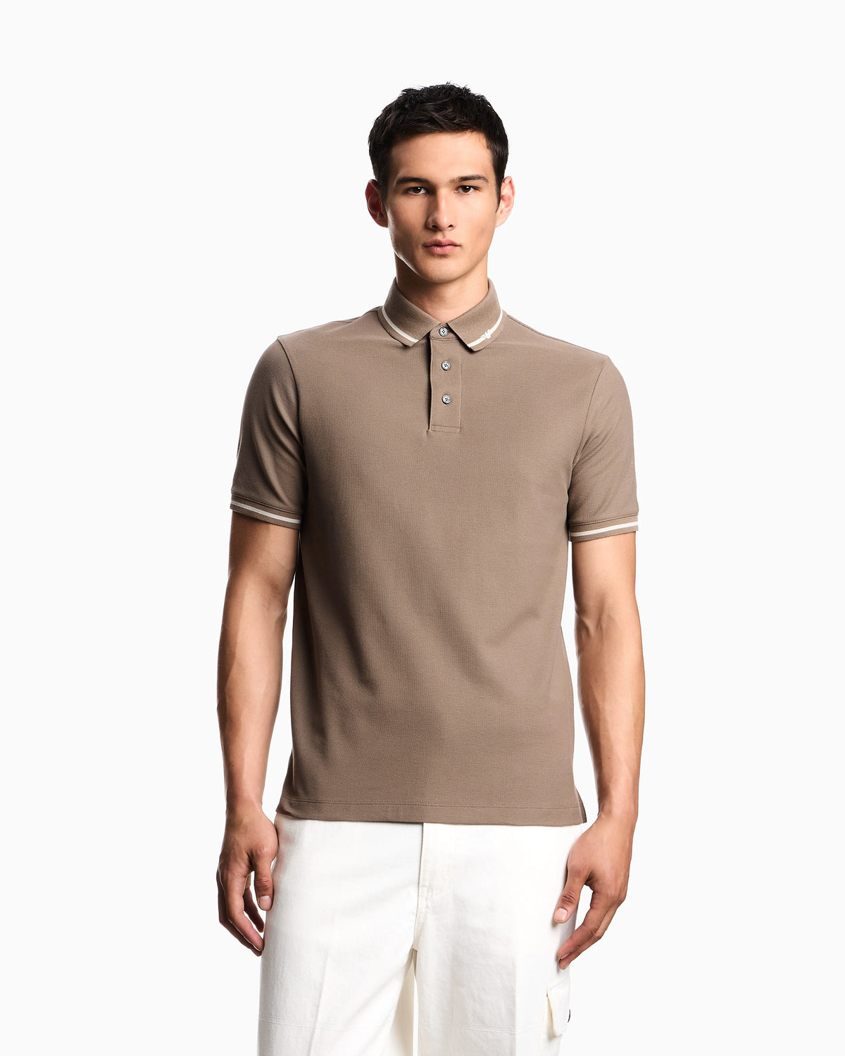 Piqué polo shirt with micro eagle embroidery and trim