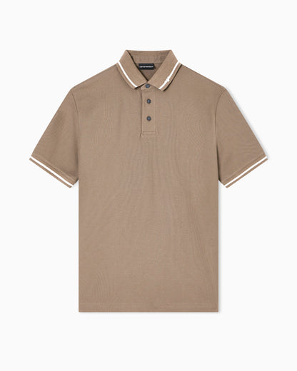 Piqué polo shirt with micro eagle embroidery and trim